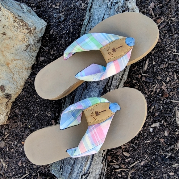 ELIZA B. ♡ Super-Sweet 'n Cute Pastel Plaid 'n Leather Flip Flop Thong Sandals 5 - Picture 4 of 17